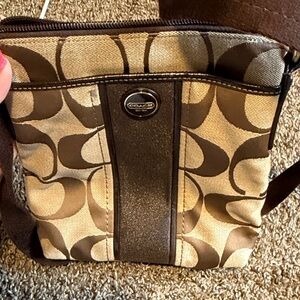 Coach Signature Brown and Cream crossbody Bag